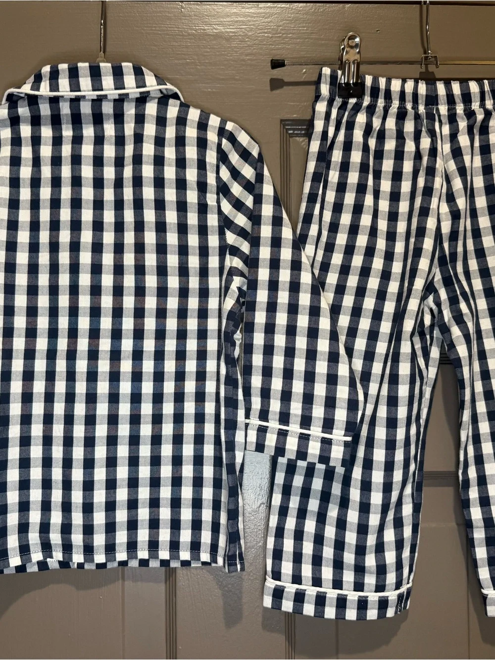 Petite Plume Kid’s Twill Pajama Set in Navy Gingham 3T